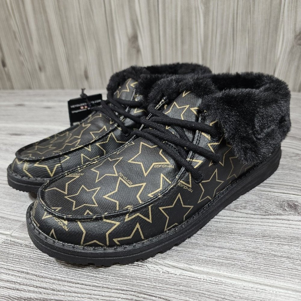 Hey Dude Britt Starry Black Faux Fur Slip On Shoes Boots - Women's Size 9 - NEW